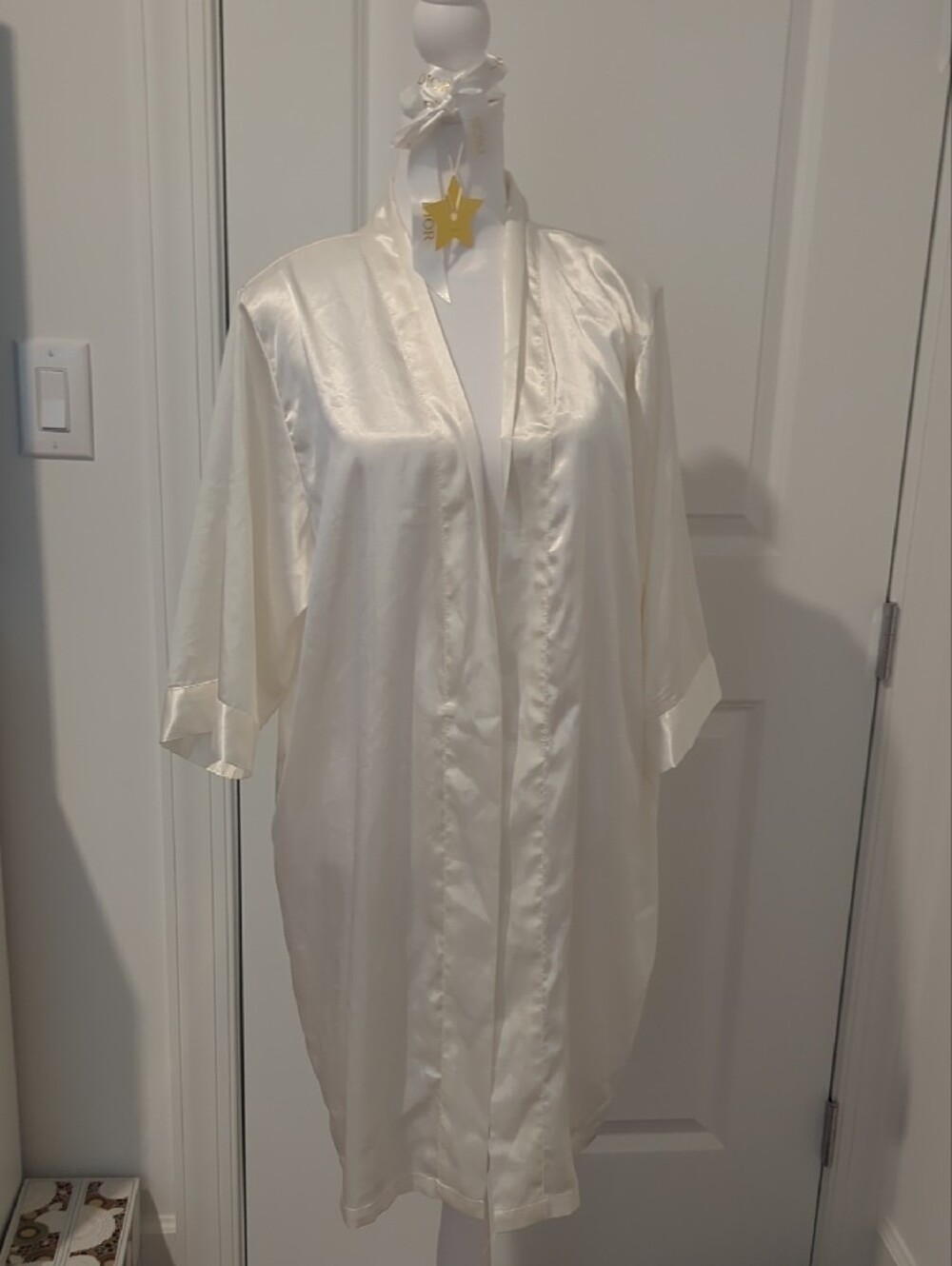 Bride Satin Robe in Ivory with Rhinestone Script - Picture 3 of 5